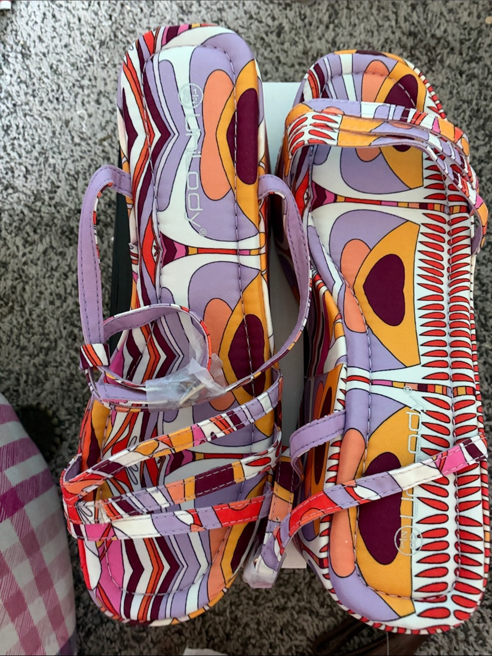 Colorful Geometric Platform Sandals - Purple & Orange